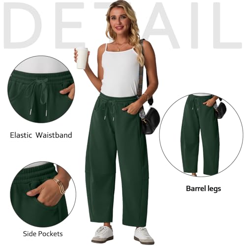 Lepunuo Barrel Sweatpants Women Casual Baggy Elastic Waisted Pants Wide Leg Gym Trousers with Pockets