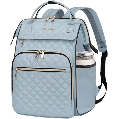 EMPSIGN 17 Inch Laptop Backpack for Women, Work Business Travel Computer College Bags, Large Capacity Water-repellent Quilted Casual Daypack, Light Blue by EMPSIGN - Used condition - US$34.70