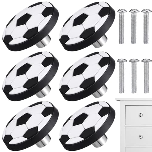 TEHAUX Soccer Drawer Knobs – 6pcs Soft Rubber Anti-Collision 1.57-Inch Football Ball Handles – for Dressers, Nursery Cabinets, Boy’s Room & DIY Furniture