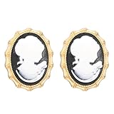 pendientes camafeo Elegante diseño vintage y material: elaborados con un detallado retrato de resina en blanco y negro, engastado dentro de un marco ovalado dorado ornamentado. El marco de aleación de metal hipoalergénico no contiene níquel ni plomo, lo que garantiza comodidad para orejas sensibles