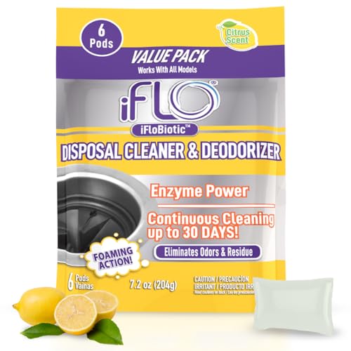 iFLO Foaming Garbage Disposal Cleaner Pods with iFLOBiotic – Powerful Garbage Disposal Foaming Action for Sink, Food Waste & Odor Removal – Disposal Cleaner Pods, 6 Pack