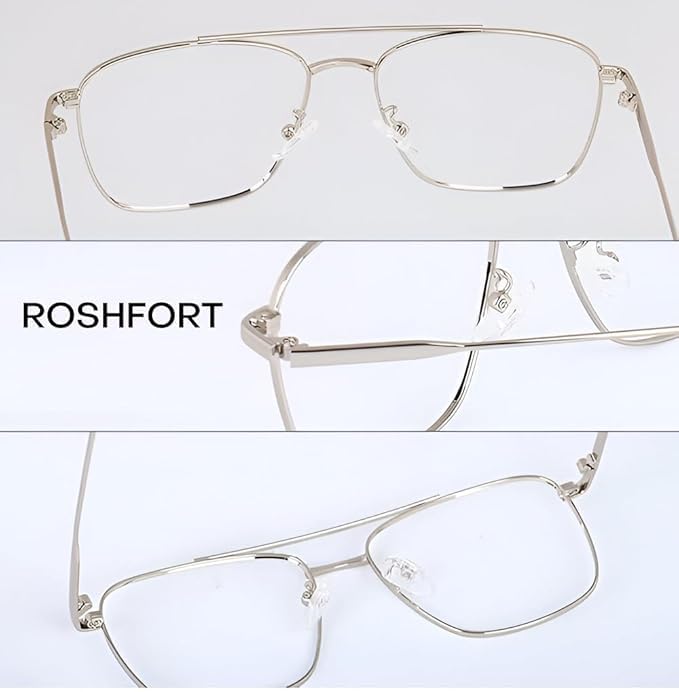 Image of Roshfort Eyewear Zero Power Blue Cut & Antiglare Computer Square Eyeglasses | Men & Women | Medium - Pack Of 1