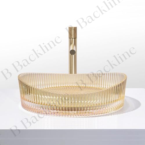 Image of B Backline Luxury Glass Basin | Table Top Wash Basin | Counter Top Glass Bowl Basin For Bathroom & Livingrooms 50 X 37 X 14 (Gold) (5 Years Color Warranty)