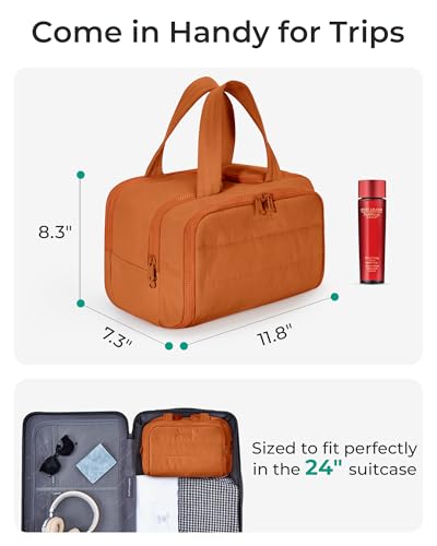 Image of BAGSMART Travel Toiletry Bag, Puffy Toiletry Bag for Women, Wide-open toiletry bags for traveling, Large Travel Cosmetic Makeup Bag Organizer for Accessories,Toiletrie (Sandstore Brown)