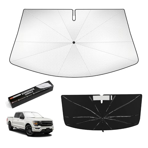 VEENJOY Windshield Sun Shade Umbrella for Ford F150 2015-2026, 360&deg; Bendable Handle & Rearview...