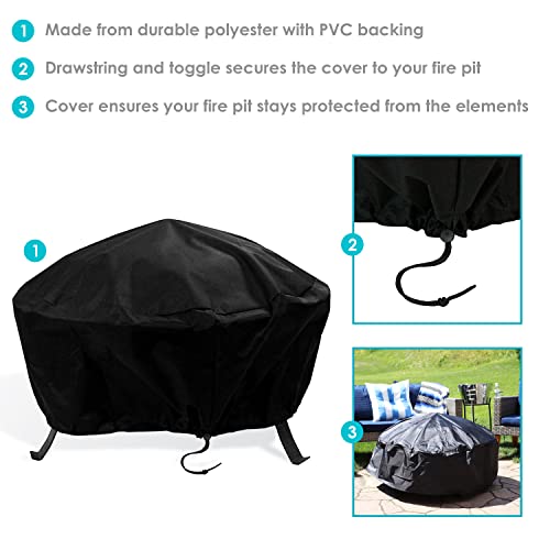 Sunnydaze 42-Inch Wood-Burning Cosmic Fire With Round Spark Screen, Poker, And Metal Grate And 48-Inch Round Weather-Resistant Vinyl Pvc Black Fire Pit Cover With Drawstring Closure #TOP6