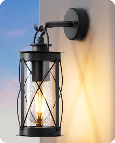 EDISHINE Applique Murale avec Cadre en Aluminium, Étanche IP44, Douille E27, Installation Facile, Style Vintage, Applique d’Extérieur Idéale pour Jardin, Patio et Terrasse, Noir