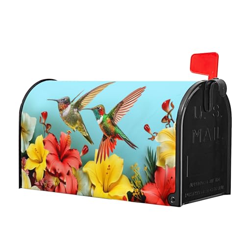 Image of Spring Summer Birds Mailbox Cover Rustic Spring Flower Mailbox Wrap Magnetic Large Size 25.5 inch x 21 inch Farmhouse Holiday Magnetic Post Letter Box Decor for Home Garden Yard