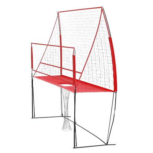 Quxxuol バレーボール練習ネット バレーボールアンテナ リバウンドネット 高さ調節可能 収納袋付属 ポータブル 頑丈 練習器具 屋外屋内兼用 (レッド)