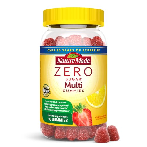 Nature Made Zero Sugar Multivitamin Gummies Mens & Womens Multivitamins Daily Nutritional Support Vitamin and Mineral Supplement Aspartame Free 90 Gummies 45 Day Supply