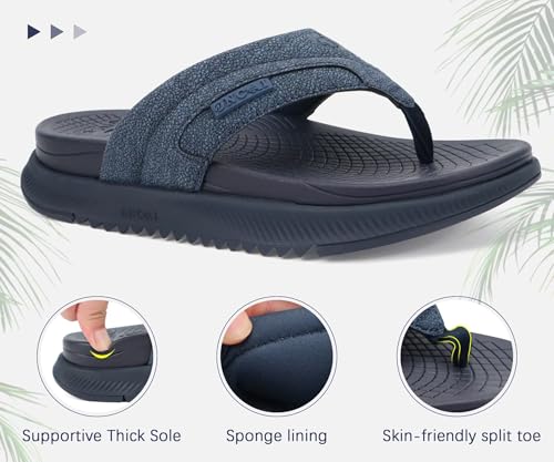 ONCAI Mens Orthopedic Flip Flops with Arch Support Size 14 Summer Beach Pool Navy Blue Walking Elevated Leather Sandals with Outdoor Yoga Mat Non-slip Cushion Thick Rubber Soles by ONCAI - Used condition - Image 5
