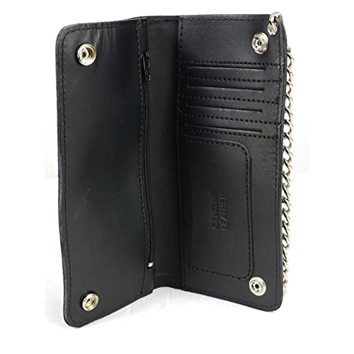 Milwaukee Leather MLW7806 Men's 8” Leather Long Bi-Fold Biker Wallet w/Anti-Theft Stainless Steel Chain - One Size2