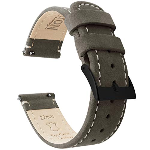 Image of BARTON WATCH BANDS 24mm Espresso /Linen Stitching -Quick Release Leather Black Buckle Watch Band Strap