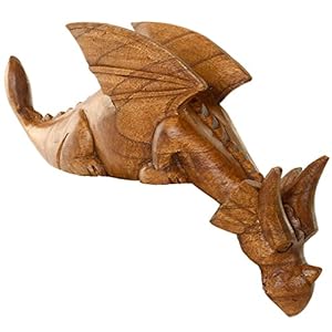 Wooden Hand Carved Dragon – Watching Dragon – Peering Over the Shelf Edge