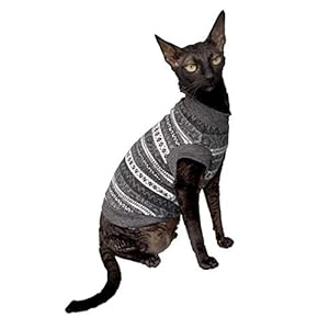 Kotomoda Katzen-Winterpullover aus Wolle, graue Muster, nackte Katze, haarlos, Größe XS