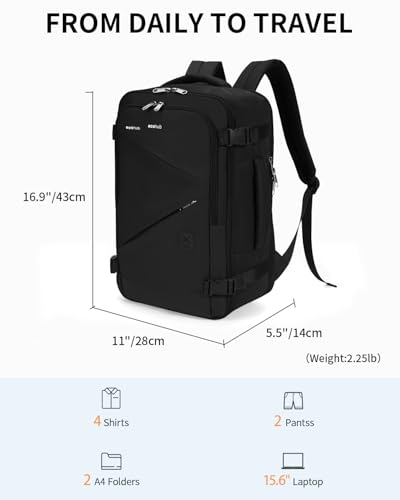 Image of ECOHUB 17 inch Small Unisex Travel Backpack United Airline Approved 17x10x9 Friendly Suitcase Anti-Theft Lockable Zippers Style Personal Item Bag Travel Essentials with 12 Pockets Water Resistant, Black