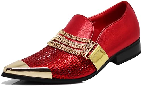 Image of Enzo Romeo Crisino Men Rhinestone Chrome Toe Suede Pointy Buckle Dress Loafer Slip On Shoes