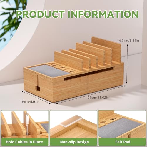 Pezin & Hulin Bamboo 5-Device Charging Station with Cable Organizer — view 7