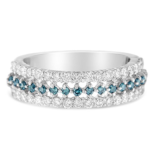 Original Classics 14K White Gold Treated Blue Round Diamond Modern Band Ring (0.80 Cttw, Blue Color, I1-I2 Clarity) - Size 7-1/4