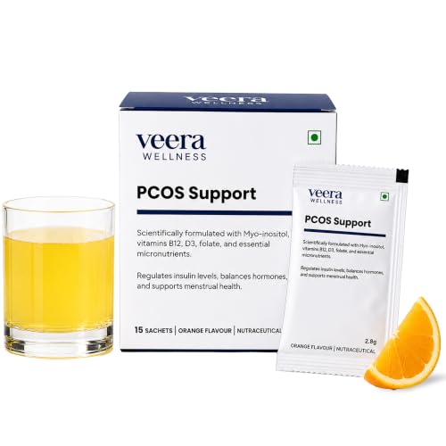 Image of Veera PCOS Support with Clinically-Approved 2000mg Myo-Inositol | Aids Regular Periods & Fertility| Helps Reduce Acne, Mood Swings & Facial Hair| Supports Weight Management| Vitamin D3, Folate & 12 Essential Multivitamins| 15 Orange Flavour Sachets