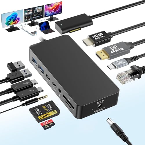 Image of Docking Stations for Surface HDMI+DP+USB-C Triple Displays, 12 in 1 Surface Dock with 120W Power Adapter for Surface Pro 12 /11 /10 /9 /8 /X /7 /6 /5 /4 /3, Surface Laptop 7 /6 /5 /4 /3 /2 /1, Surface Book /Go