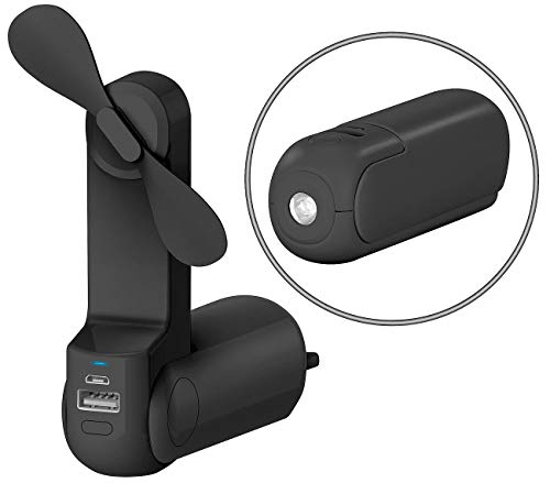 Miniventilator: 3in1-Mini-Ventilator mit Powerbank & Taschenlampe, 2.000 mAh, 50 lm (Schlüsselanhänger-Ventilator)