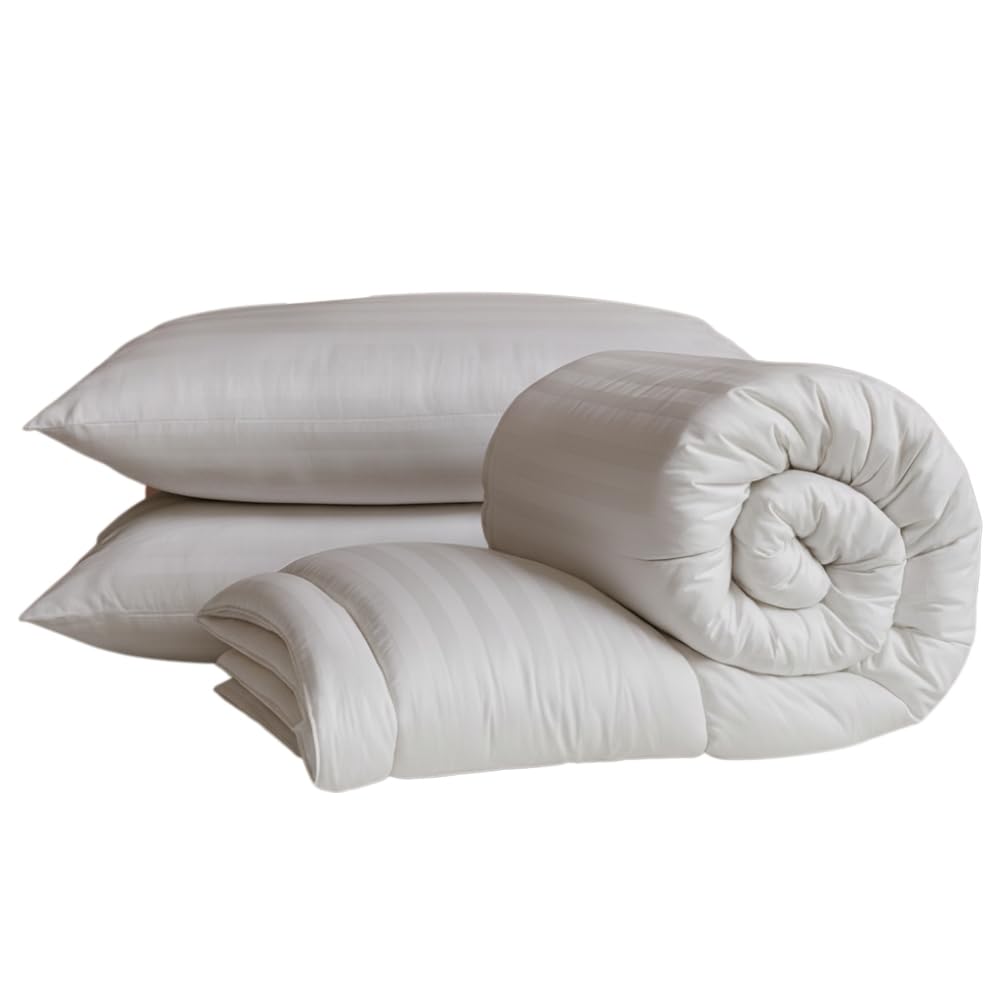 Opulent Home Striped Duvet & Pillow Set – 7.5 Tog Summer Duvet, Breathable, Lightweight, Hypoallergenic, All UK Sizes - Double