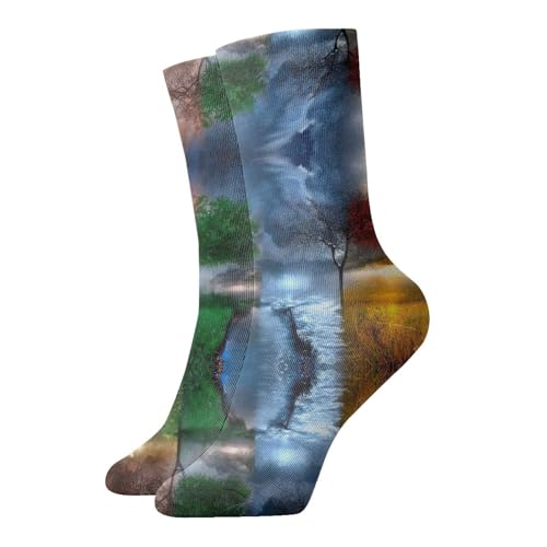Zcmkjlg Calcetines gruesos y acogedores con diseño de árbol de la vida para las cuatro estaciones, calcetines casuales para hombres y mujeres, uso diario en casa