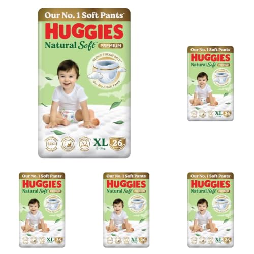 Image of Huggies Natural Soft Premium Baby Diaper Pants, Our No.1 Soft Pants, Extra Large (XL) Size (12-17 Kgs), Pack of 130 diapers | Cloud Softness All over with India's 1st Cloud Touch BeltTM