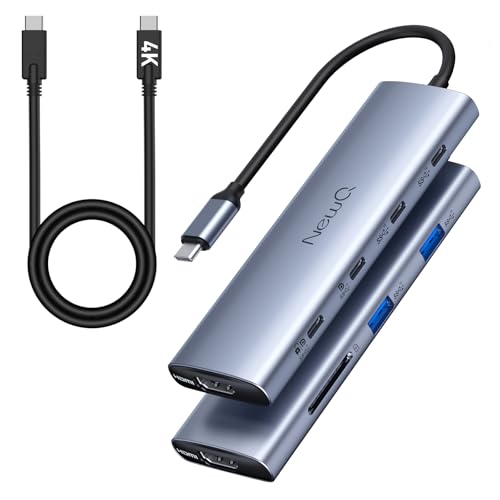NewQ USB Cモニターハブ 8-in-1 – USB-C PD給電 & ポータブルディスプレイ対応 トリプルディスプレイ出力(1×HDMI + 2×DP Alt)、4K@60Hz、Thunderbolt対応、10Gbps×6ポート、SD4.0、映像ケーブル付属