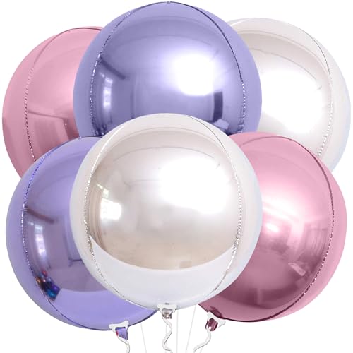 Image of KatchOn, Pink Purple Silver Foil Balloons - 22 Inch, Pack of 6 | Metallic 4D Unicorn Balloons for Unicorn Birthday Decorations | Princess Party Decorations, Mermaid Balloon For Pastel Decorations