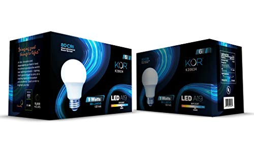 Kor K20634 6 Pack) Kor 9W Led A19 Light Bulb – (60W Equivalent), Ul Listed, 5000K (Bright White thumb #6