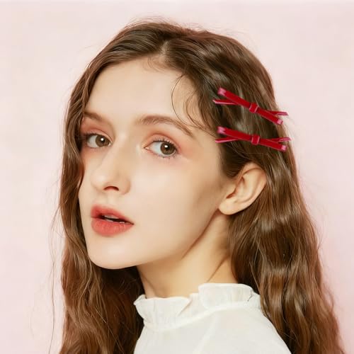 Pinzas para cabello rojo oscuro con moño set de 4 miniatura 4