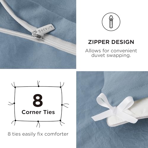 Image of Bedsure Duvet Cover Queen Size with Fitted Sheet - 4 Pieces Prewashed Cotton-Like Polyester Extra Soft Bedding Set, Includes 1 Duvet Cover 90x90 Inches, 2 Pillow Shams, 1 Fitted Sheet, Mineral Blue