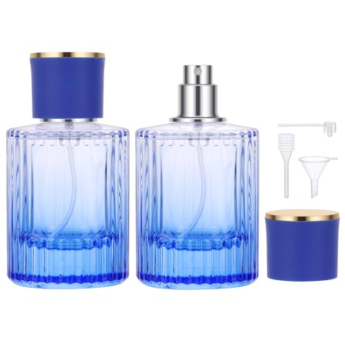 Segbeauty Porta Profumo da Viaggio, 2 Pezzi 50ml Atomizzatore Profumo, Contenitore Profumo Vetro, Vaporizzatore Profumo Vuoti, Boccetta Profumo Portatile per Uomini e Donne (Gradiente Blu)
