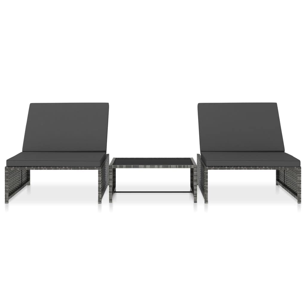 Hamacas de jardín con mesa de polirratán gris, respaldo ajustable, conjunto modular de muebles de jardín para terraza y exterior