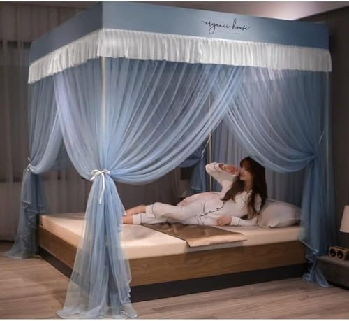 Mosquitera de verano para cama que transforma el dormitorio con su cortina de princesa azul 2