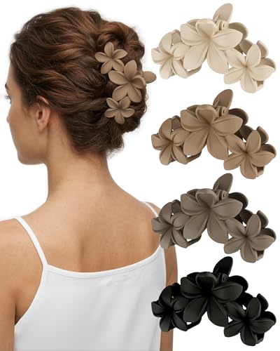 lulir Haarklammer 4 Stück Haarklammer Blume Haarklammern Große Haarspangen Damen Dünnes Haar Hawaiianische Blumenklammer 10 cm Haarspangen für Frauen mit Starkem Halt-4 Farben