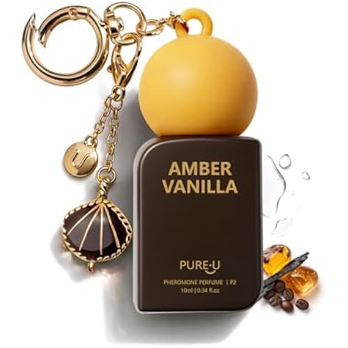 PUREU Amber Vanilla Pheromone Perfume Oil for Women, Long Lasting Extrait de Parfum Roll On with Clip-on Keychain, Alcohol Free Portable Travel Size Fragrance for Date Night & On-the-Go, 0.34 Fl OZ