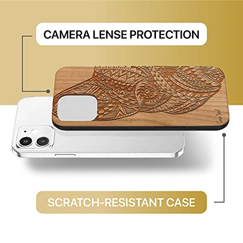 Caseyard Wood Phone Case For Iphone 11 Laser Engraved Pug Face Design Cherry Wood Compatible Iphone Case Protective Shockproof Slim Fit Cell Phone Cover For Men & Women #TOP5