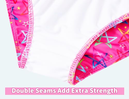 Image of Snowheart Bathing Suits for Girls Size 9-10 Years Old Rose Red Stars Long Sleeve Quick Dry Swimsuits