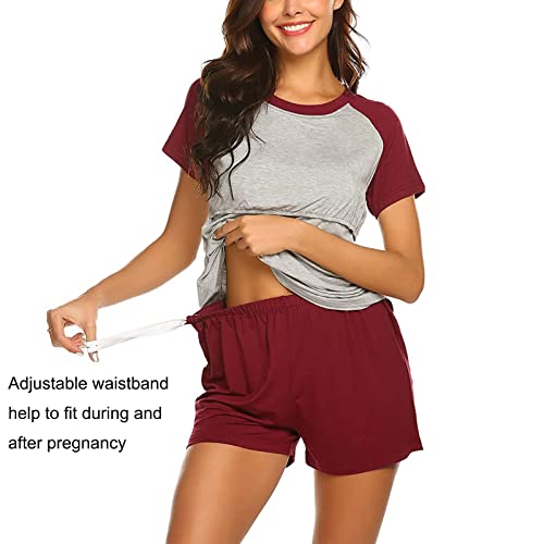 Conjunto de camisetas de lactancia para mujer, camiseta, manga de lactancia y pijama de maternidad, camiseta corta para bebé, camisón de maternidad y hospital, rojo, XL - imagen 3