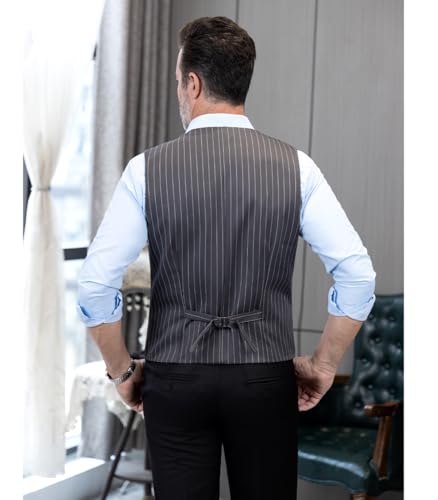 SOLOVEDRESS Mens Striped Business Suit Vest Dress V Neck Waistcoat for Wedding Party2