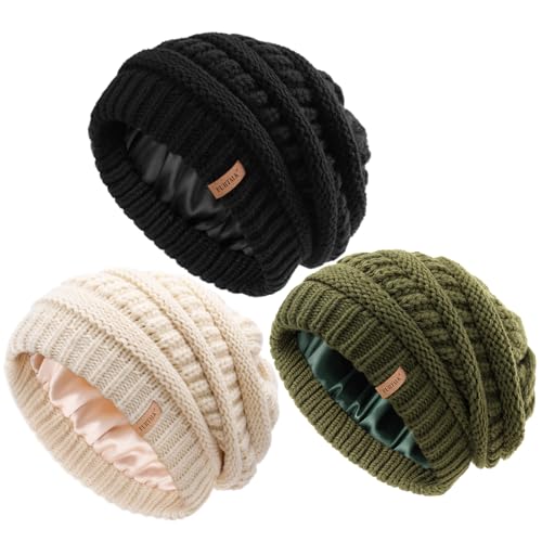 FURTALK Womes Slouchy Winter Beanie Knit Hat Satin...
