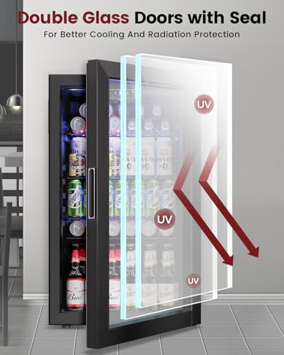 Image of Feelfunn Wine Cooler Refrigerator - 26 Bottle 126 Can Mini Wine Fridge with Glass Door for Beer Soda Water Drink, Small Wine Cellar Beverage Refrigerator for Bedroom Office Home Bar Dorm, 3.2 Cu.Ft