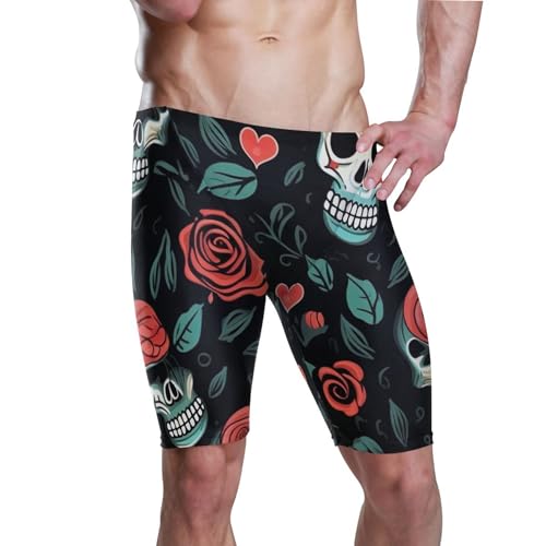 Sugar Skull Skeleton Gothic Flowers Swim Jammers Swimsuit for Men XXL B0400690