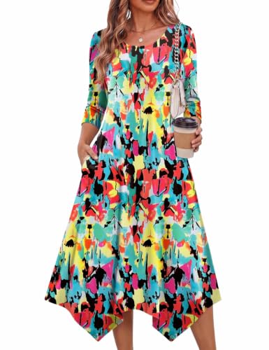 Image of Zeagoo Midi Dresses Women 2026 Dress 3 /4 Sleeve Casual Dresses with Pockets A Line Summer Beach Sundress