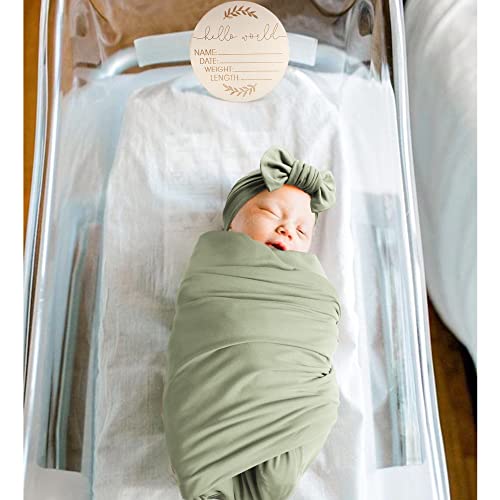 Konssy Baby Girl Newborn Receiving Blanket With Matching Headband And Beanie Set Baby Swaddle Nursery Swaddle Wrap(Sage) #TOP1