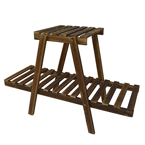 Small Plant Stand - 2 Tier Wood Flower Rack & Shelf Planter Unit up to 4 Plant Pots, Succulents and Flowers. Multi-Tier Shelving Unit Display for Indoor, Outdoor, Garden, Patio, Balcony, Office - Thumbnail 5