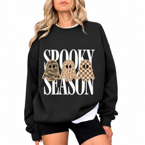 Halloween Sweatshirts for Women Camo Leopard Ghost Spooky Season Sweatshirt - image 2